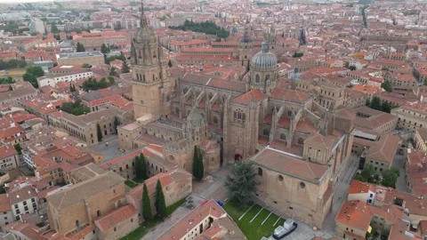 Aerial view around the old town of the city  Salamanca in  Spain 動画素材 336917989