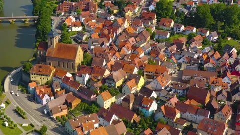  Aerial view around the old town of the city Lauffen am Neckar  Видео 337206830