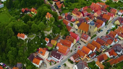 Aerial view around the old town of Betzenstein Stockbeeldmateriaal 337261644