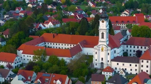 Aerial view around the old town of the city Altomunster in Bavaria Vídeos de archivo 337447667