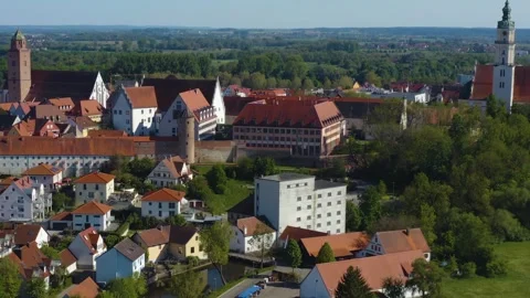 Aerial view around the old town of the city  Donauworth in Bavria Vídeo Stock 337448193