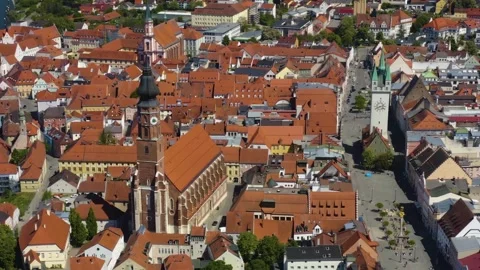 Aerial view around the old town of the city  Straubing in Bavaria Stockbeeldmateriaal 337451458