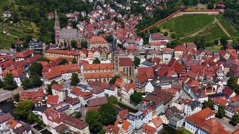 Aerial view around the old town of the city Esslingen in Germany Видео 338238686