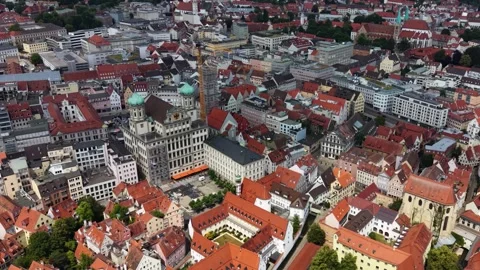 Aerial view around the old town of the city Augsburg in Germany Видео 338344875