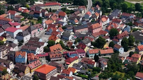 Aerial view around the old town of the city Treuchtlingen in Germany 库存影片 338346971