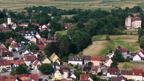 Aerial view around the old town of the city Muhr am See in Germany Vídeos de archivo 338359160