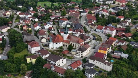 Aerial view around the old town of the city Simbach Bavaria Stock Footage 338413639