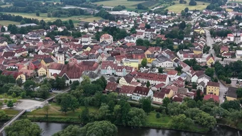 Aerial view around the old town of the city Nittenau Video stock 338417731