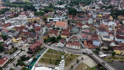 Aerial view around the old town of the city Roding in Germany 库存影片 338418638