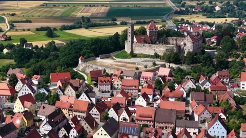 Aerial view around the old town of the city Abenberg in Germany Stock Footage 339084057