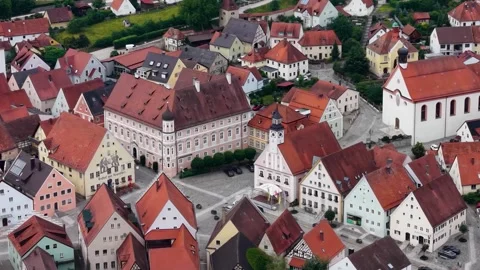 Aerial view around the old town of the city Greding Stock Footage 339089017