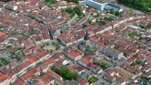 Aerial view around the old town of the city Ligny-en-Barrois in France Stock Footage 339093435