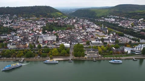 Aerial view around the old town of the city Bingen Stock Footage 339095512