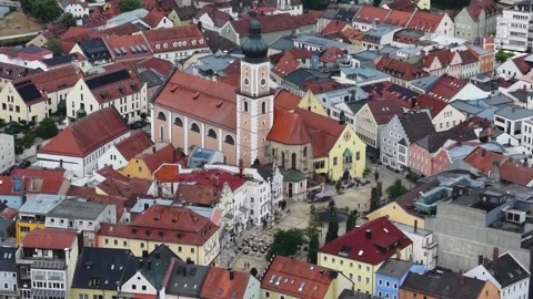 Aerial view around the old town of the city Cham in Bavaria Stock Footage 339358953