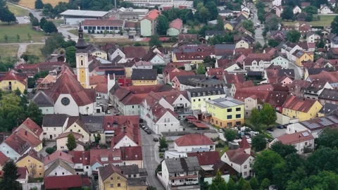 Aerial view around the old town of the city Nittenau Stock Footage 339363342