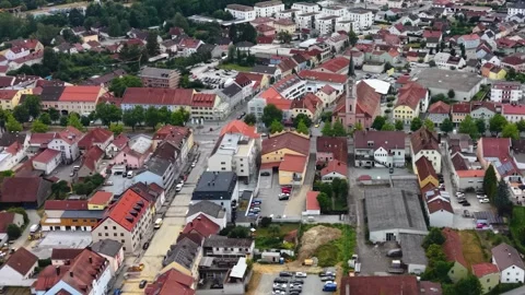 Aerial view around the old town of the city Plattling in Bavaria Stock Footage 339363668