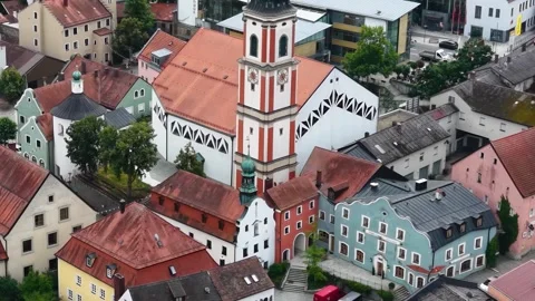 Aerial view around the old town of the city Roding in Bavaria Stock Footage 339367239