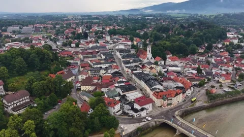 Aerial view around the old town of the city Bad Tölz Stockbeeldmateriaal 339781359