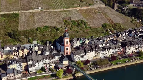 Aerial view around the old town of the city Zell an der Mosel 스톡 동영상 339795040