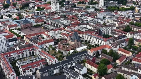 Aerial view around the old town of the city Hanau Видео 340610571