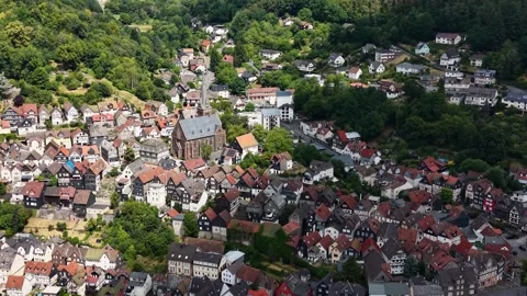 Aerial view around the old town of the city Biedenkopf 库存影片 340654955