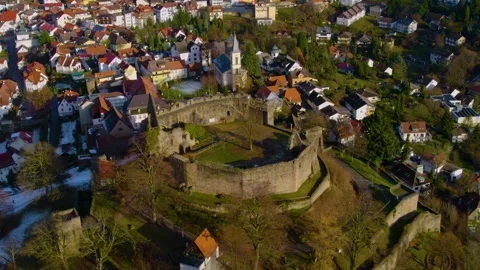 Aerial view around the old town of the city Lindenfels, Germany 库存影片 340853436