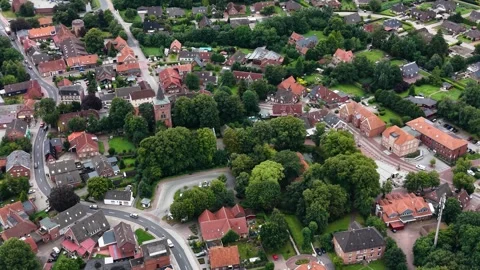 Aerial view around the old town of the city Pewsum Stockbeeldmateriaal 340905816