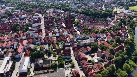 Aerial view around the old town of the city Nienburg Stock Footage 340913984
