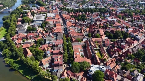 Aerial view around the old town of the city Nienburg 库存影片 340914236