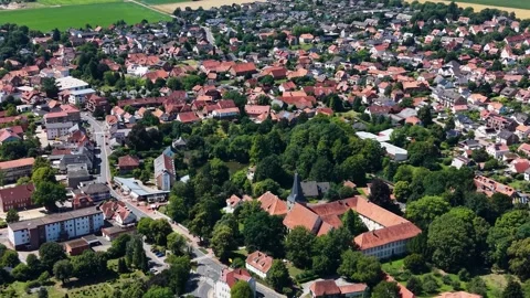 Aerial view around the old town of the city Wennigsen 動画素材 340919497