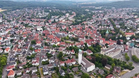 Aerial view around the old town of the city Bad Salzuflen Stock Footage 341005989
