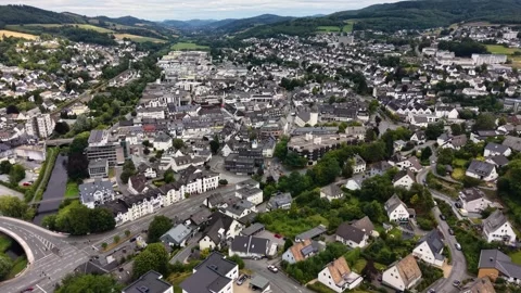Aerial view around the old town of the city Meschede Stockbeeldmateriaal 341008741