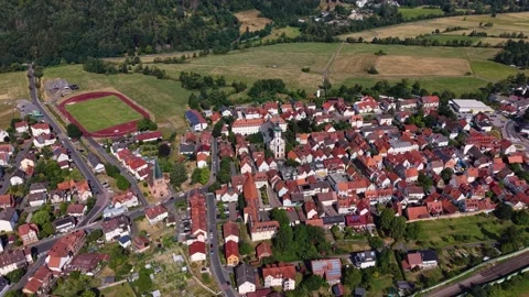 Aerial view around the old town of the city Bad Soden-Salmünster Video stock 341027456