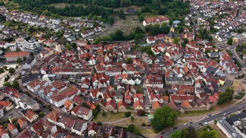 Aerial view around the old town of the city Bad Orb Stock Footage 341027861