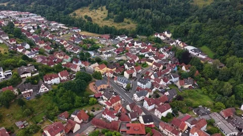 Aerial view around the old town of the city Frammersbach Stockbeeldmateriaal 341029314