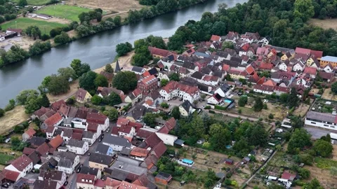 Aerial view around the old town of the city Kleinheubach 库存影片 341032695