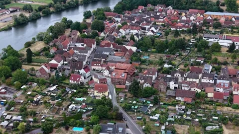 Aerial view around the old town of the city Kleinheubach Stockbeeldmateriaal 341032802