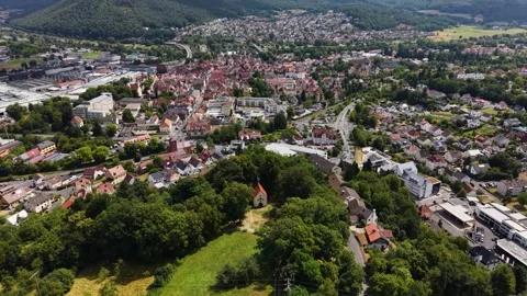 Aerial view around the old town of the city Lohr am Main, Germany 库存影片 341032878