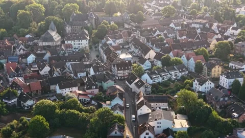Aerial view around the old town of the city Laubach 動画素材 341032879