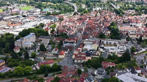 Aerial view around the old town of the city Lohr am Main, Germany 库存影片 341033148
