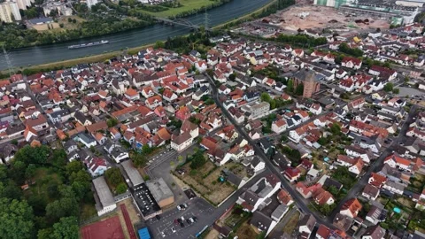 Aerial view around the old town of the city Stockstadt am Main Stock Footage 341034099