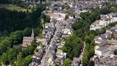 Aerial view around the old town of the city Bad Berleburg Stock Footage 341290212