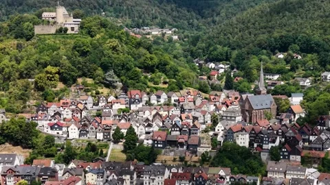 Aerial view around the old town of the city Biedenkopf 库存影片 341319367
