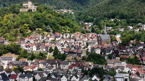 Aerial view around the old town of the city Biedenkopf 動画素材 341319368