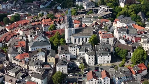 Aerial view around the old town of the city Lüdenscheid, Germany 動画素材 341353493