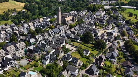 Aerial view around the old town of the city Schmallenberg, Germany Stockbeeldmateriaal 341354553