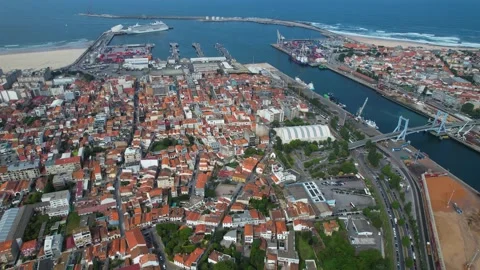 Aerial view around the old town of the city Matosinhos Stock Footage 341414435