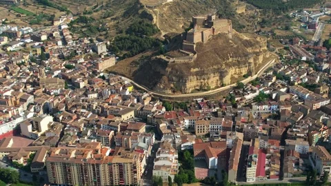 Aerial view around the old town of the city 	Monzon Vidéo 341441936