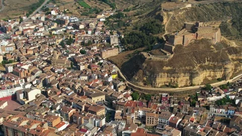 Aerial view around the old town of the city 	Monzon Vidéo 341472614