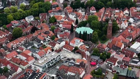Aerial view around the old town of the city Jever Stock Footage 341522983